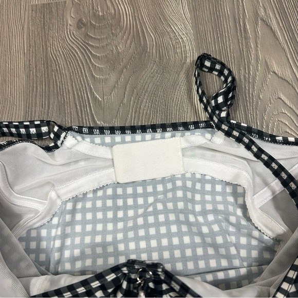 Freya Monochrome Gingham Plunge Underwire Tankini Swim Top Tassel Detail 32G - Picture 3 of 7